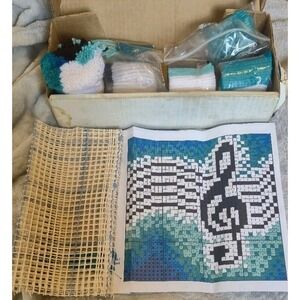 Treble Clef Latch Hook Rug Kit Craft Set Partial Yarn Canvas DIY Music